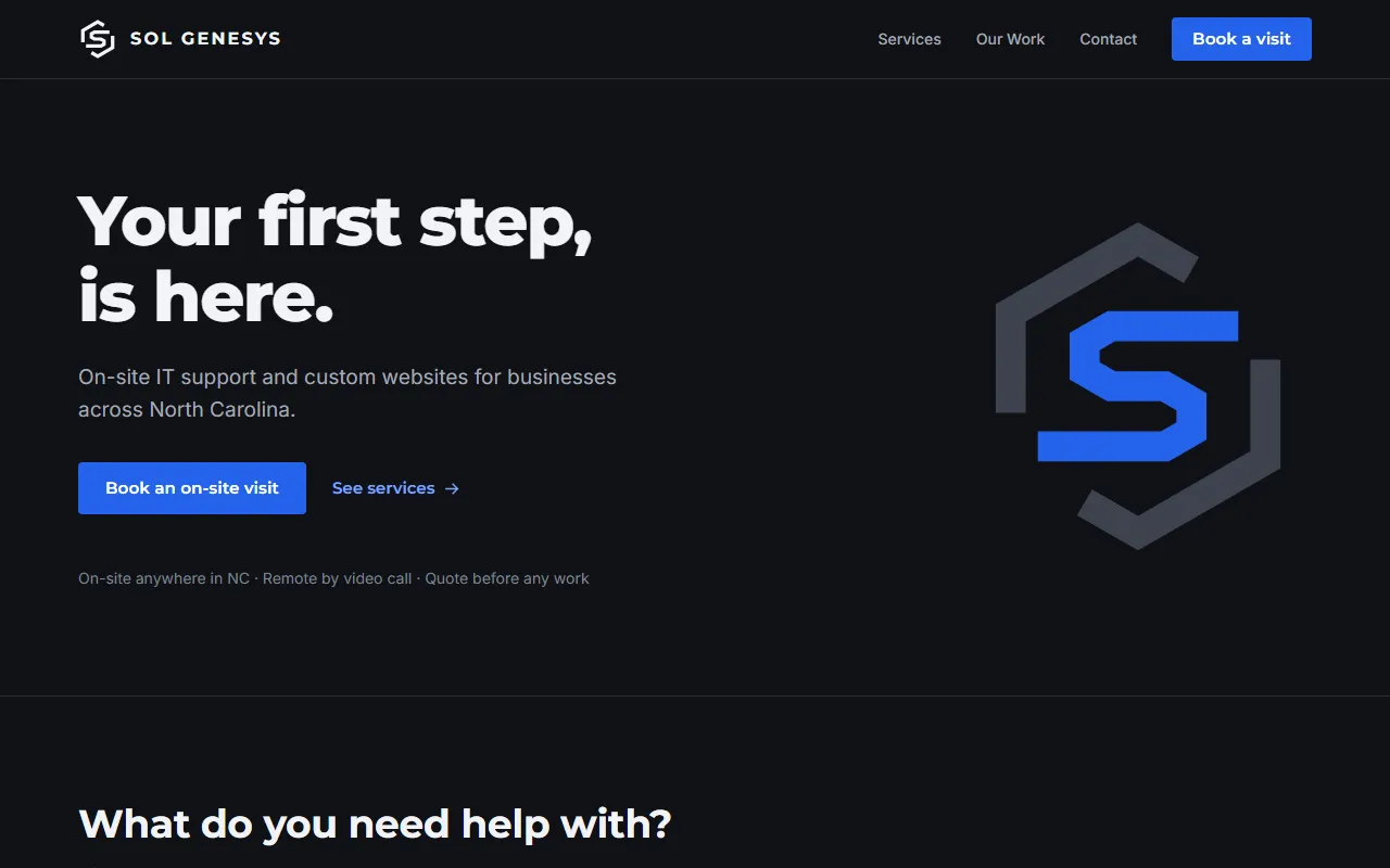 Home page of the Sol Genesys website